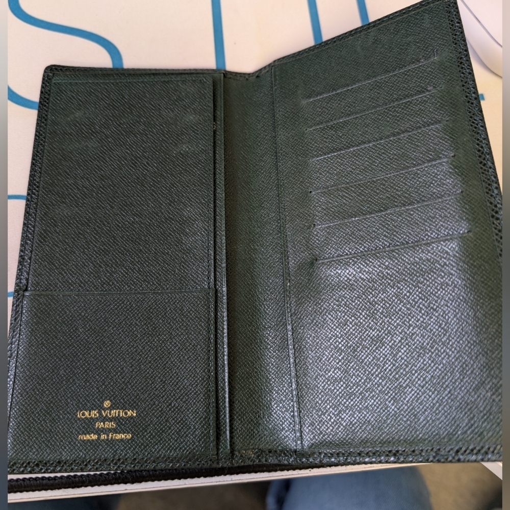 Dark Green LV TAIGA Textured Leather Check Book Wallet - Picture 3 of 12